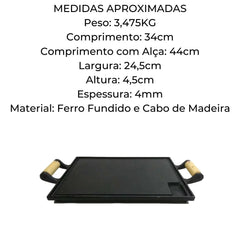 Chapa Fritadeira Lisa 25x35cm 2 Alças Churrasco RIG