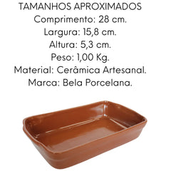Travessa Retangular de Cerâmica Artesanal Bela Porcelana
