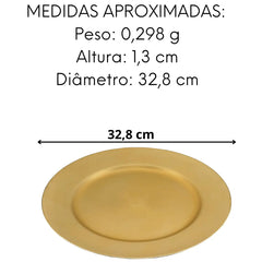 Sousplat Disco Opala Dourado 32,8cm Plástico Lyor