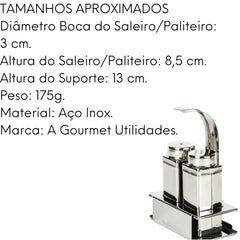 Kit Saleiro Paliteiro com Suporte em Aço Inox 13 cm. Alissan