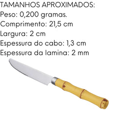 Conj 6 Faca Mesa 21,5cm Inox C/ Cabo Bambu Lyor Lyor