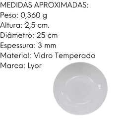 Prato Raso Opalino Vidro Branco 25 Cm Lyor