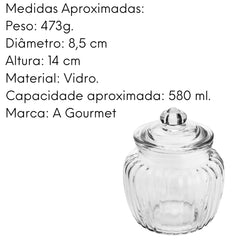 Pote Vidro Pietra Trabalhado para Doces 580 ml Lyor
