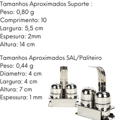 Kit Saleiro Paliteiro Com Suporte Em Aço Inox Restaurante Alissan