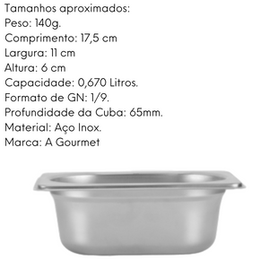 Cuba GN 1/9 65mm Aço Inox 201 Gourmet Mix