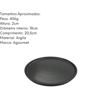 Prato Raso Preto Fosco Esmalte Argila 20cm G.A CERÂMICA ARTISTICA