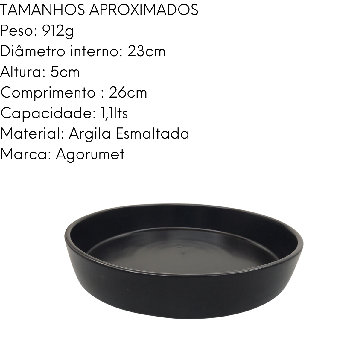 Prato Fundo Preto Fosco de Argila G.A CERÂMICA ARTISTICA