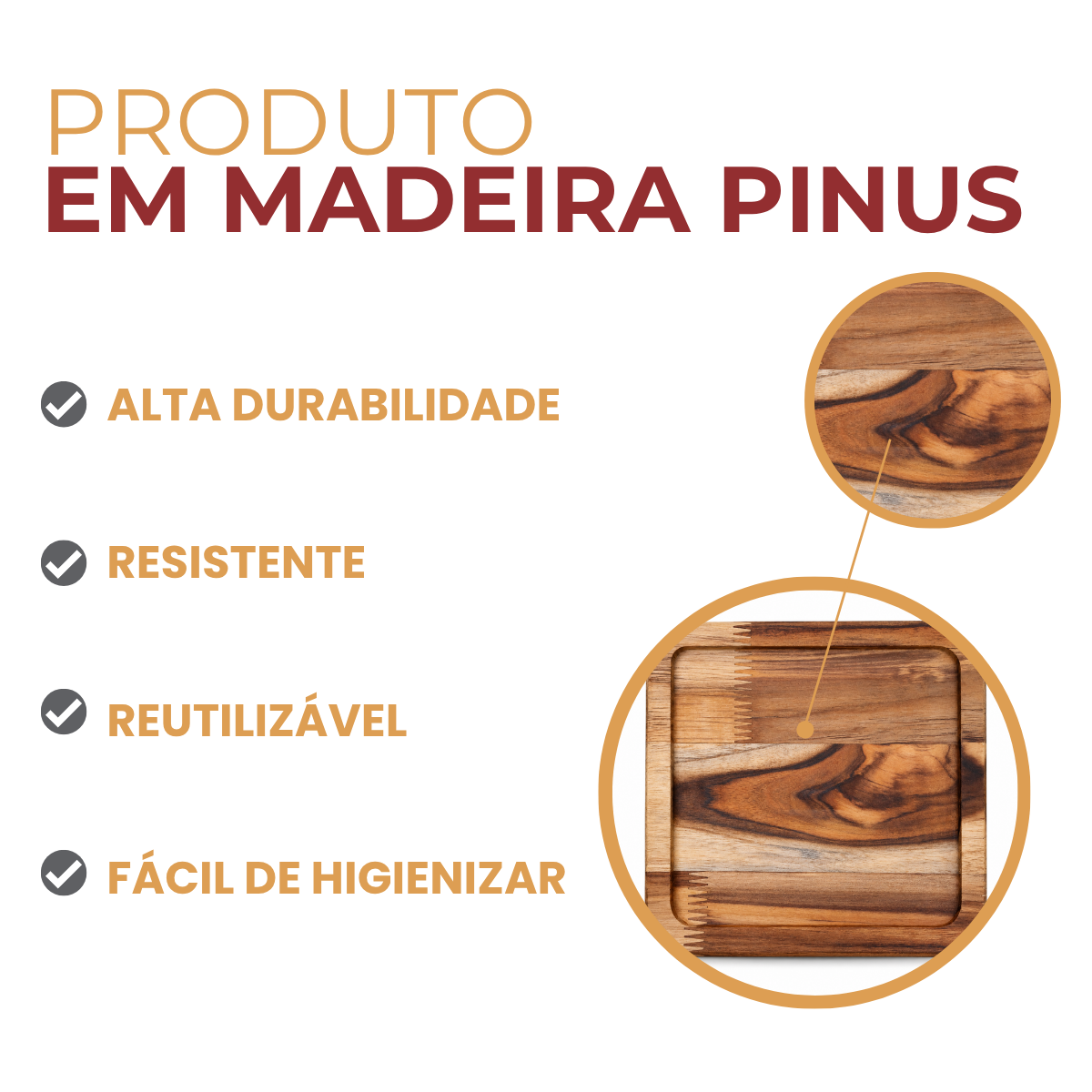 Tabua Madeira Quadrada Petisqueira