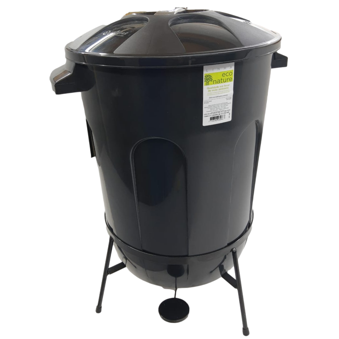 Lixeira Cesto Fechado 93L C/ Armação Pedal Ferro - A Gourmet