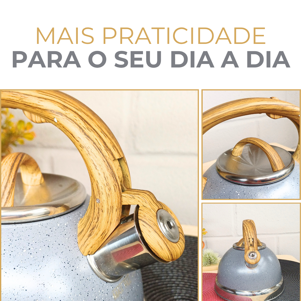 Chaleira Cinza Grey Com Apito 3 Litros