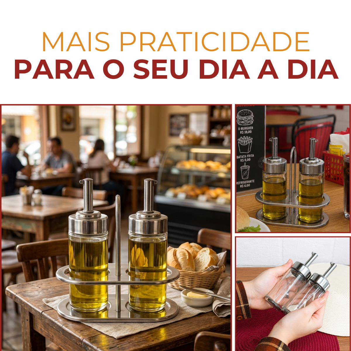 Kit 2 Galheteiro Vidro 100ml Com Suporte Inox Mesa