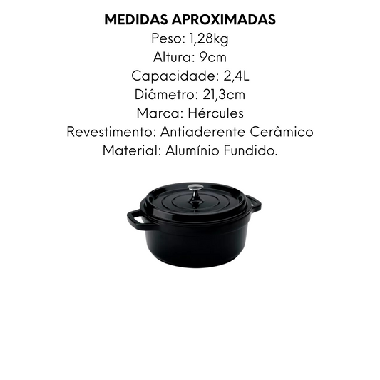 Caçarola Preta Redonda de Cerâmica 2,4L