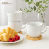 Jogo 6 Xícara De Porcelana Com Pires Madeira Casa Chá Café Branco