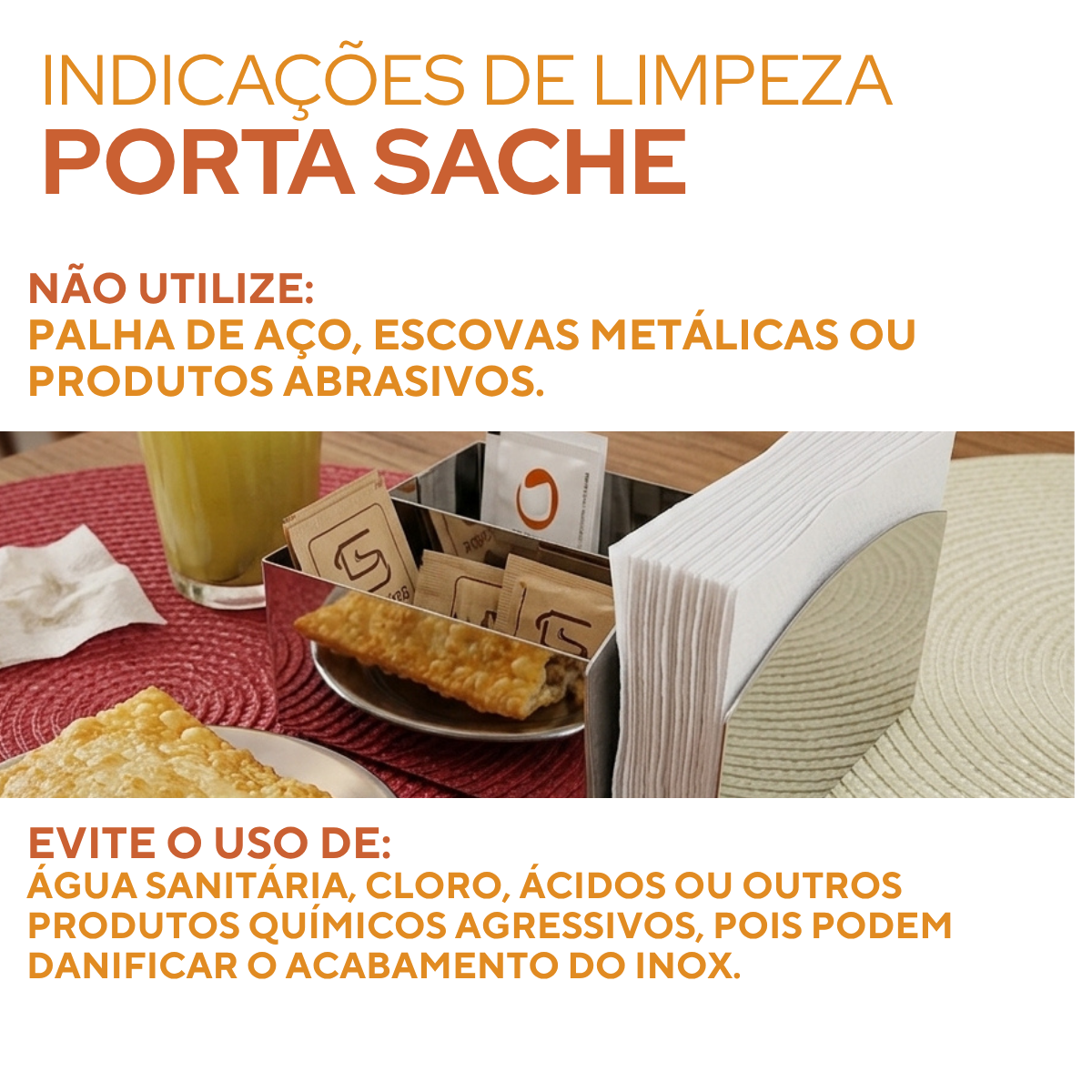 Porta Sachê e Guardanapo em Aço inox Servir