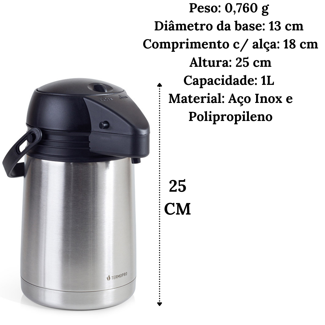 Garrafa Térmica em Inox 1L Airpot TermoPro
