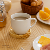 Jogo 6 Xícara De Porcelana Com Pires Madeira Casa Chá Café Branco