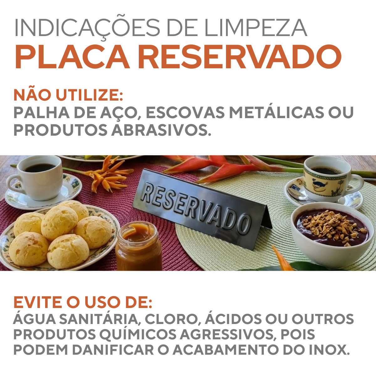 Placa Reservado Aço Inox Grande