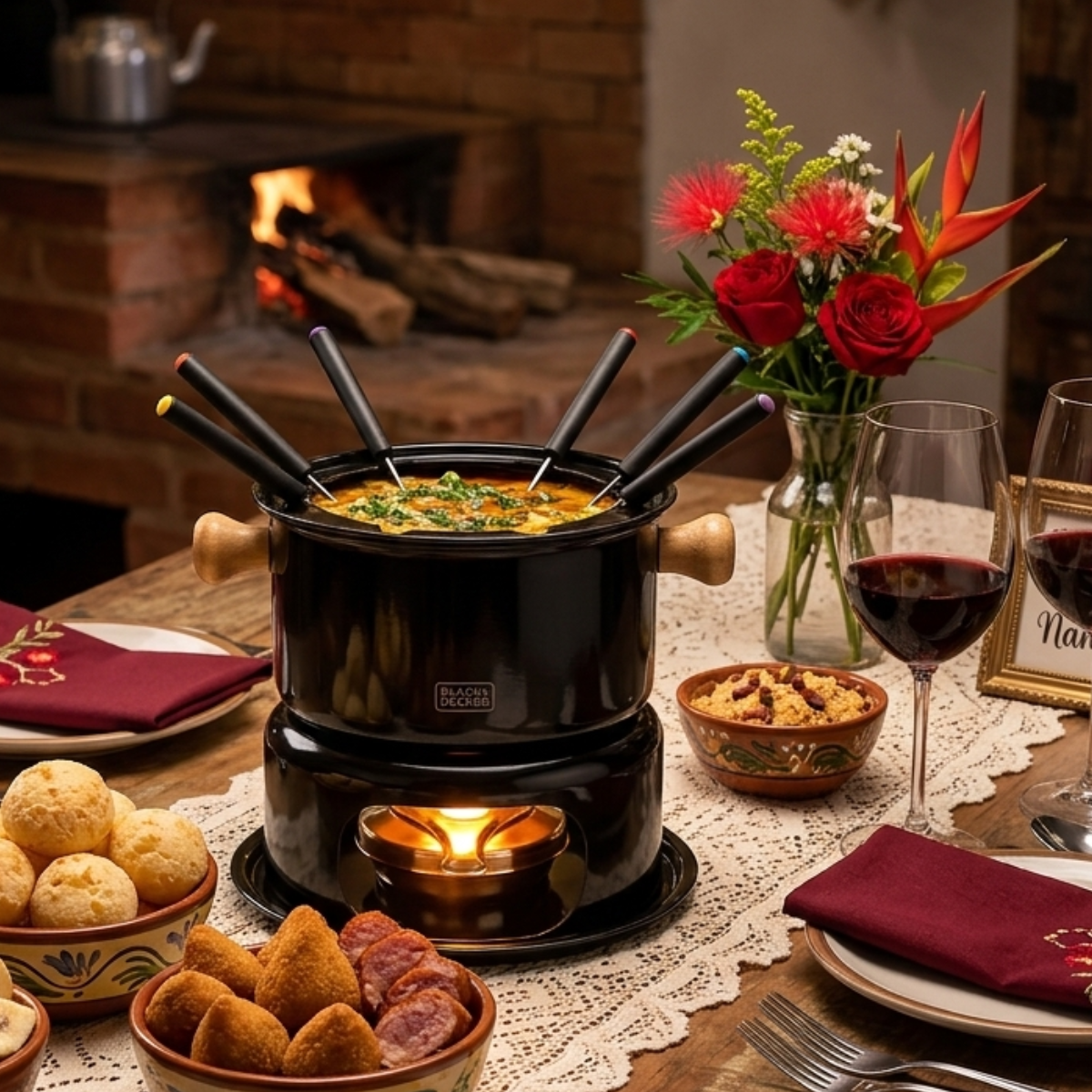 Conjunto Fondue Preto 10peças