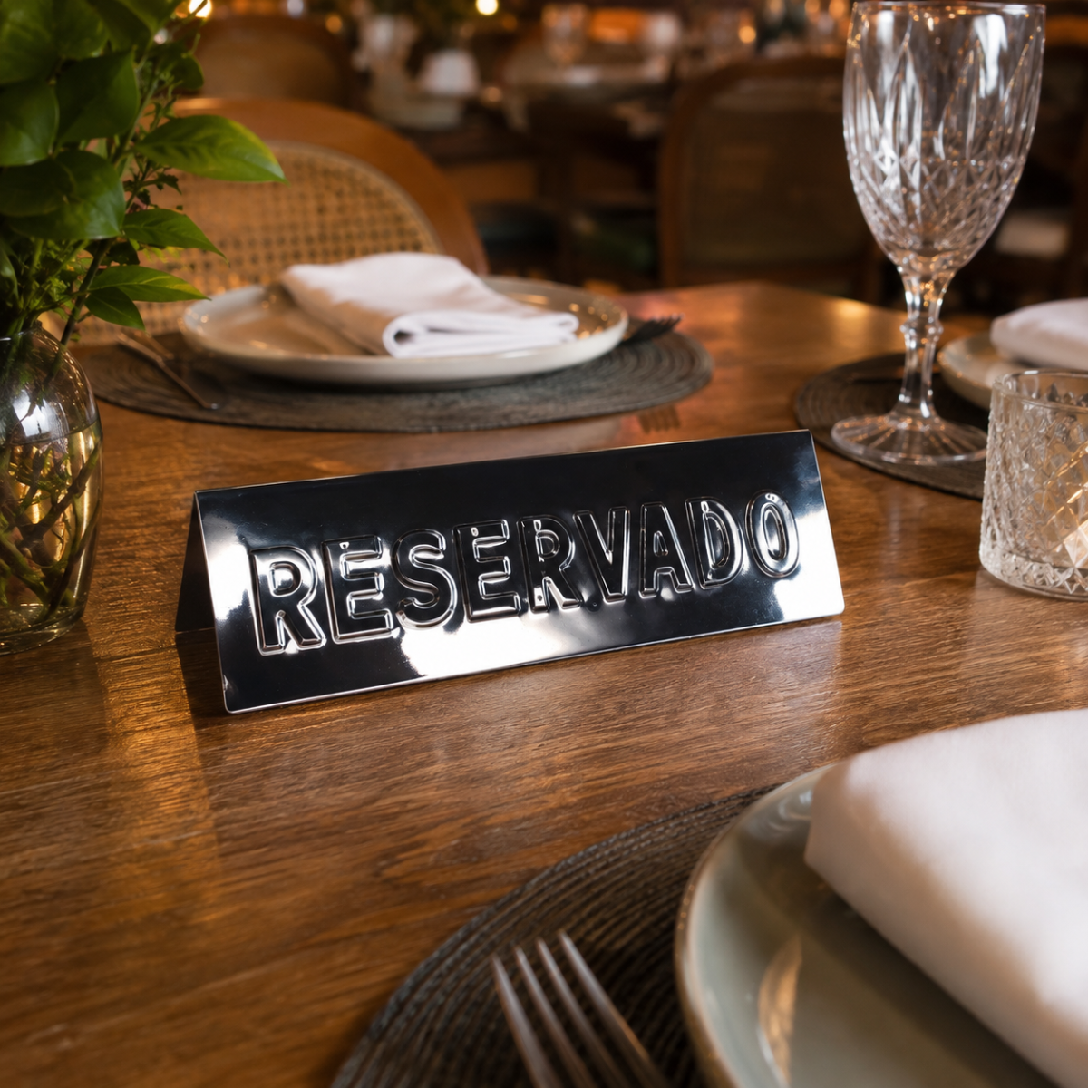 Placa Reservado Aço Inox Grande