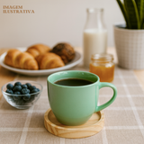 Jogo 6 Xícara De Chá Porcelana 170ml Com Pires Madeira Verde