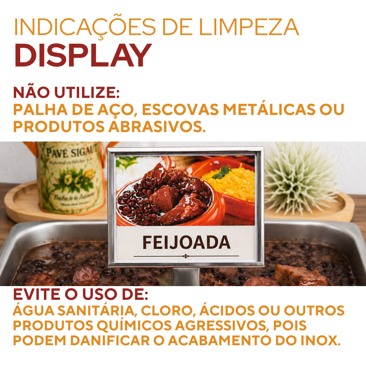 Identificação Display Bandeja Aço Inox