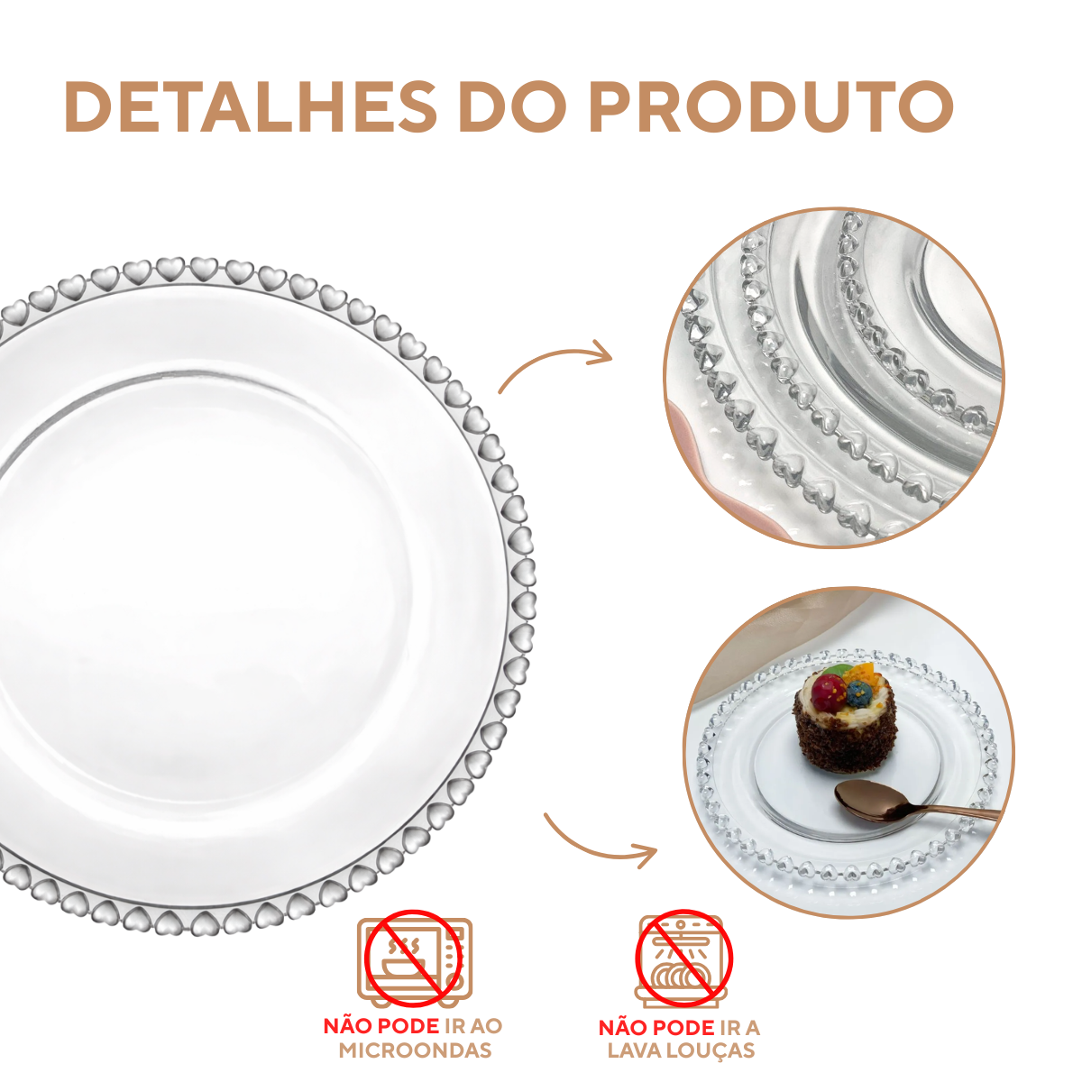 Prato de Sobremesa Coração em Vidro