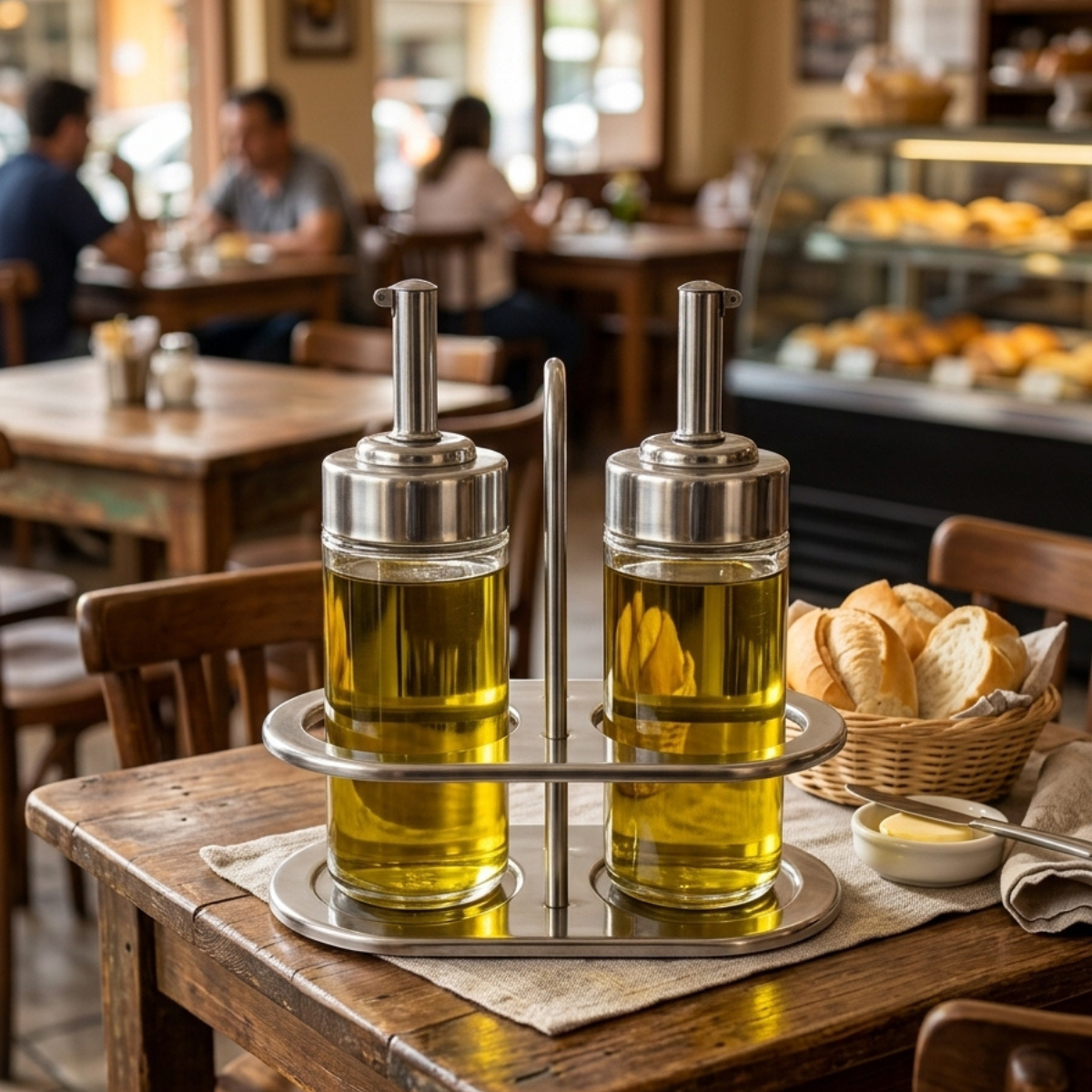 Kit 2 Galheteiro Vidro 100ml Com Suporte Inox Mesa