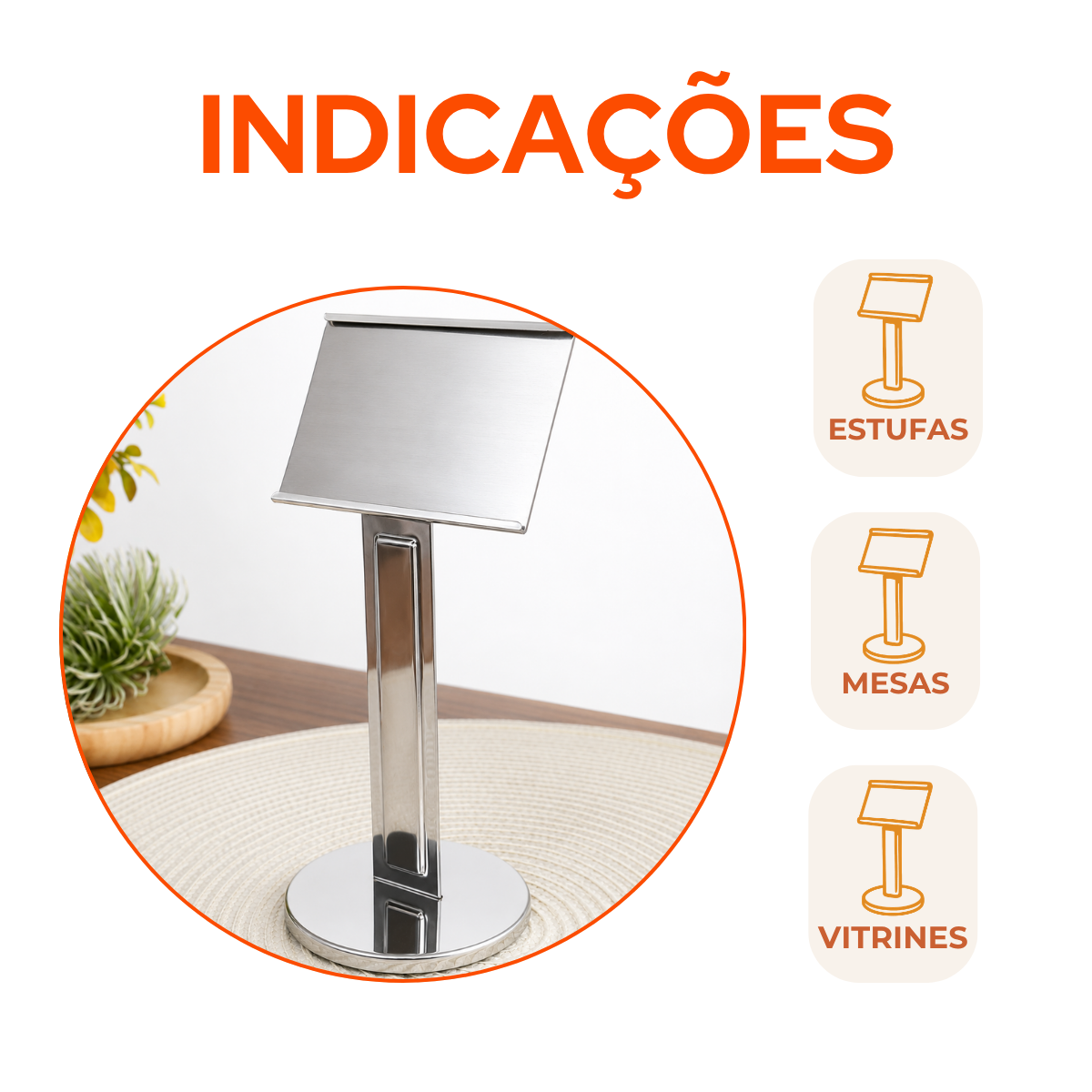 Display Mesa Identificação Grande Aço Inox