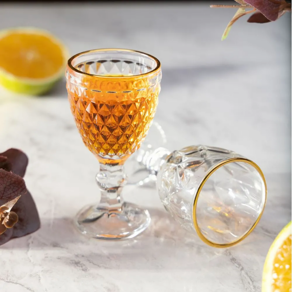 Taça Licor de Vidro Com Filete de Ouro Lyor