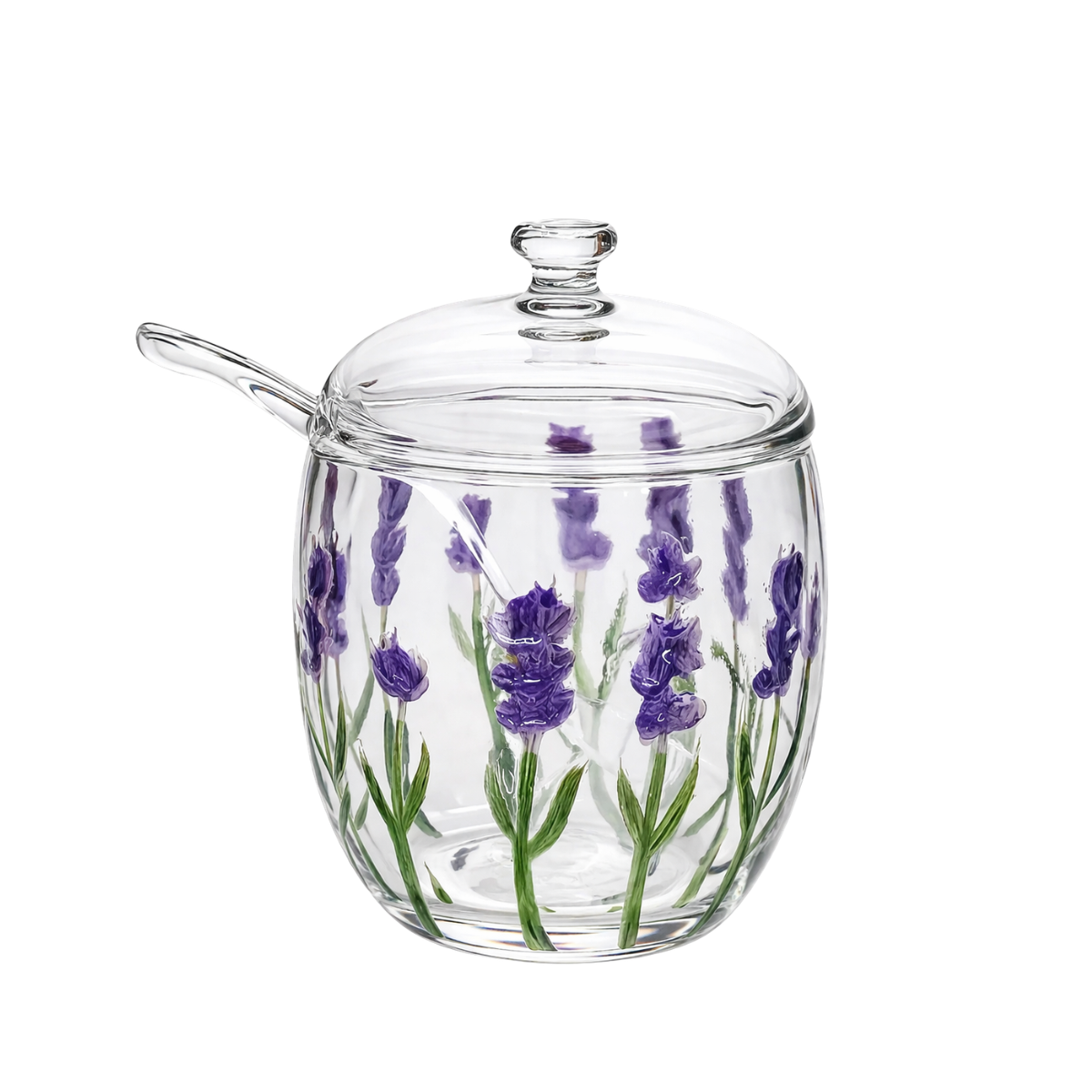 Açucareiro Vidro Com Tampa e Colher Lavanda