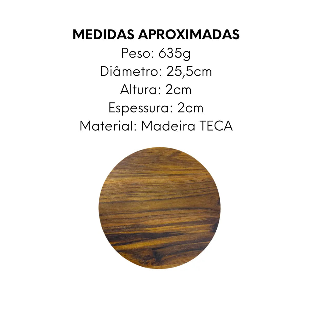 Tabua Redonda Madeira Teca Lisa 25cm A Gourmet