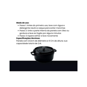 Caçarola Redonda de Cerâmica Preta 4,3L Hercules