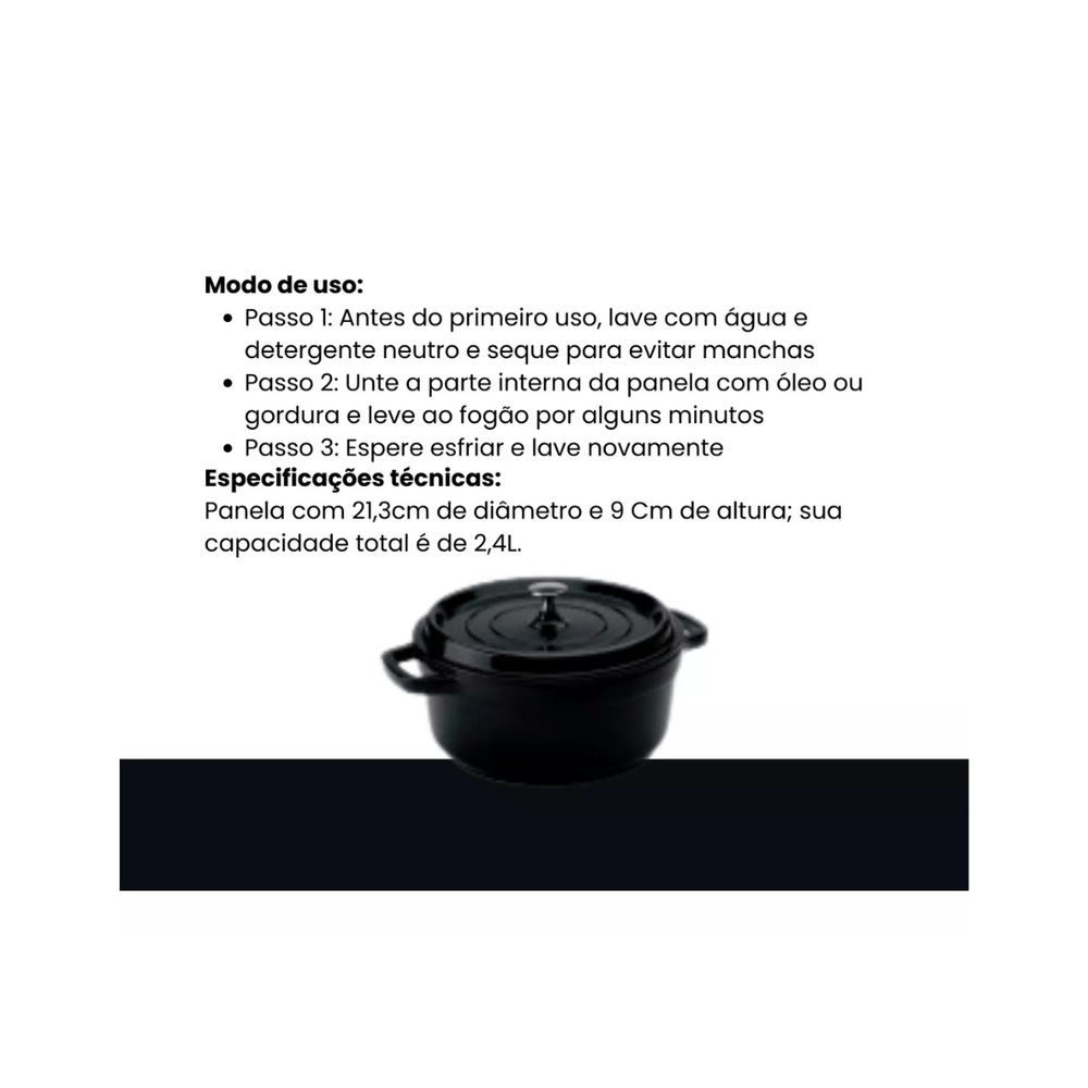 Caçarola Redonda de Cerâmica Preta 4,3L Hercules