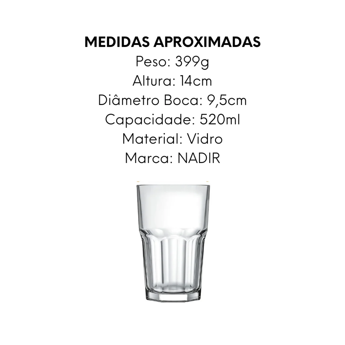 4 Copo Bristol 520ml de Vidro - A Gourmet