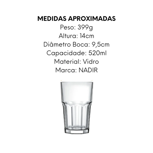 4 Copo Bristol 520ml de Vidro