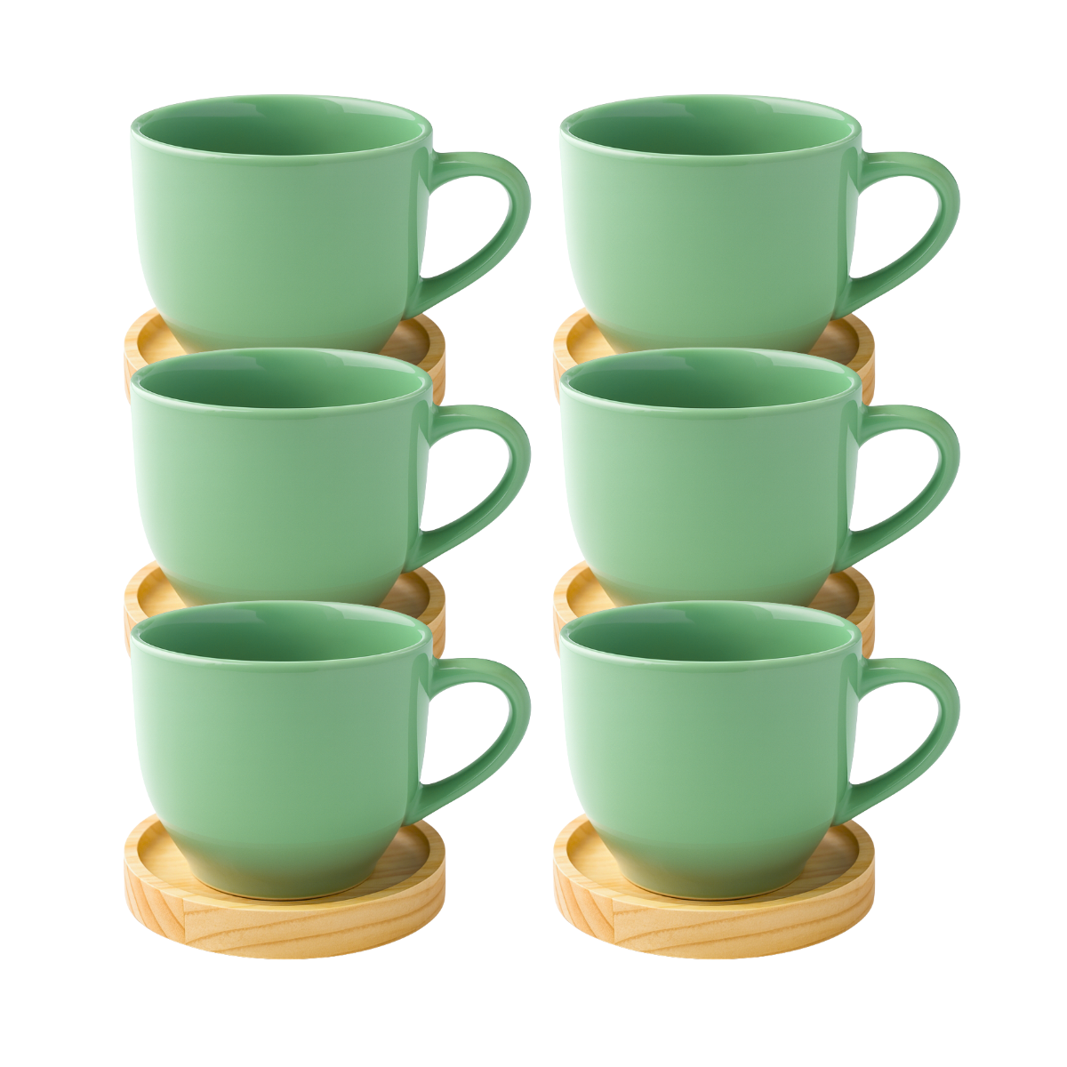 Jogo 6 Xícara De Chá Porcelana 170ml Com Pires Madeira Verde
