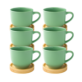 Jogo 6 Xícara De Chá Porcelana 170ml Com Pires Madeira Verde