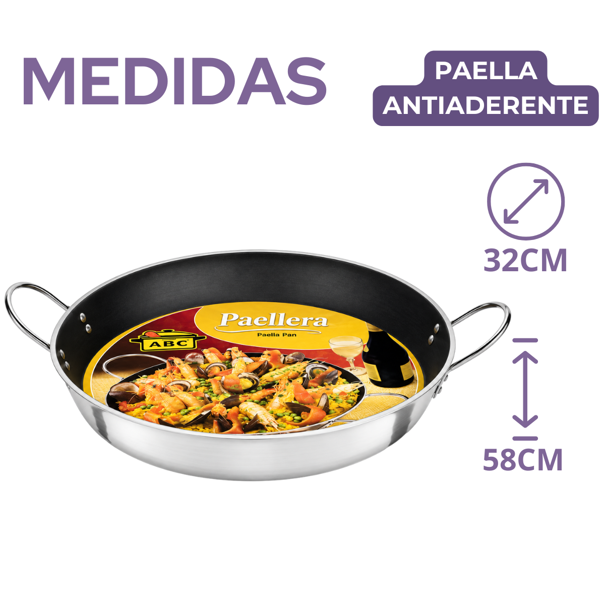 Paellera Antiaderente Hotel N32 em Alumínio 32cm 4L