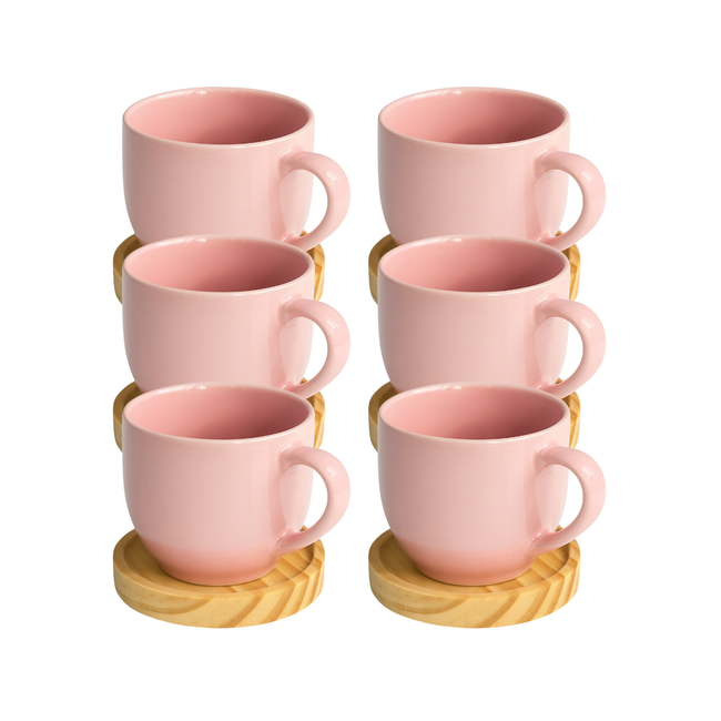 Jogo 6 Xícara De Porcelana Rosa Com Pires Madeira Pinus Café Rosa Hover Image