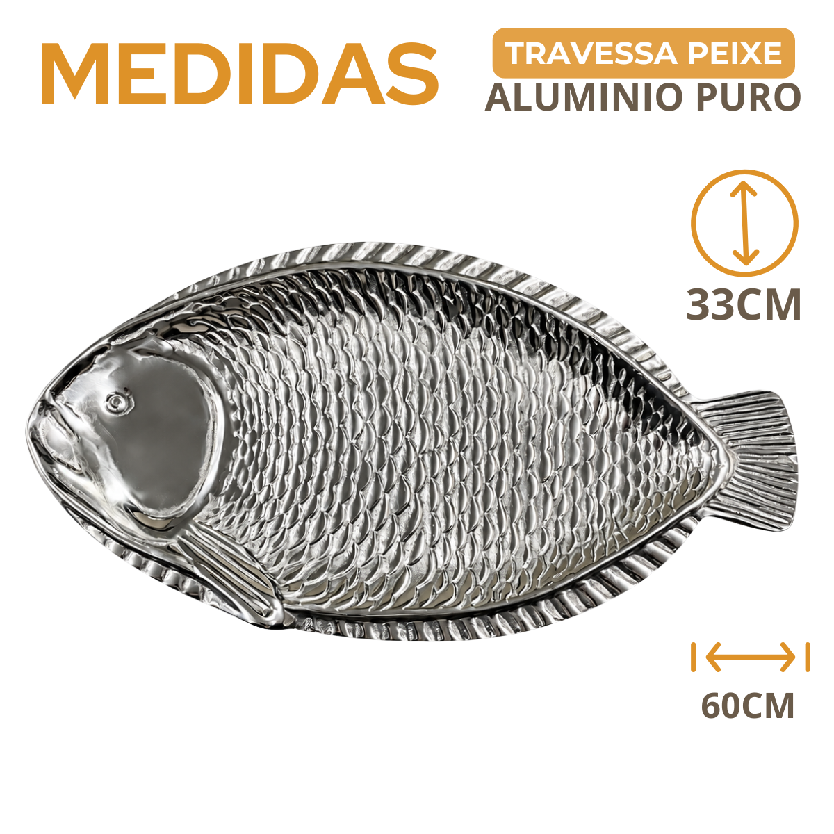 Travessa Servir Peixe Aluminio Puro 60cm