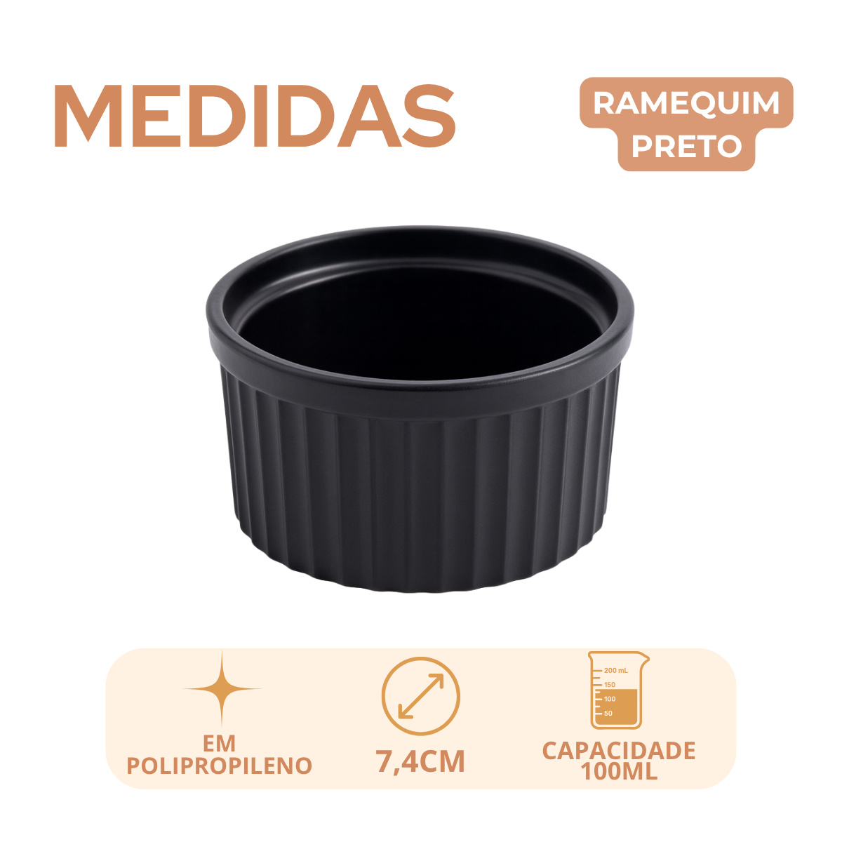 Ramekim Preto Canelado Polipropileno