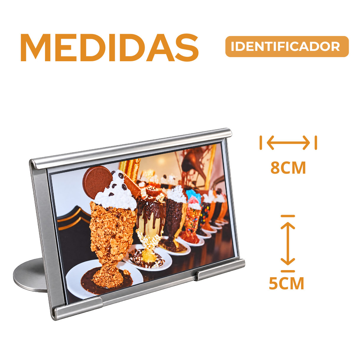 Display Mesa Identificação Aço Inox 8cm