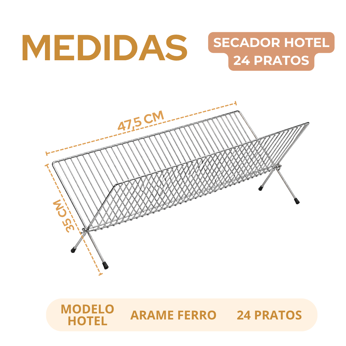Secador Cromado de Pratos Hotel 24 Pratos 47,5cm