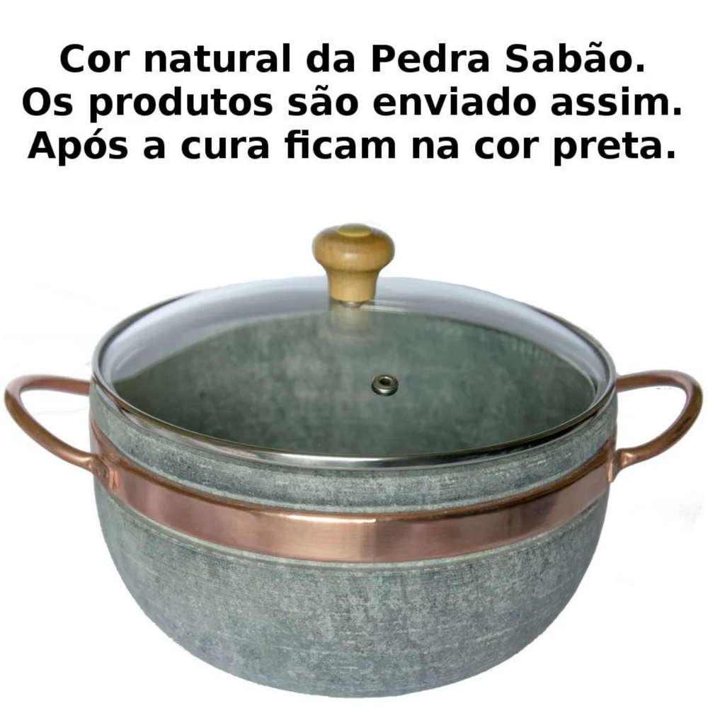 Panela De Pedra Sabão 2L Tampa de Vidro Val Pedra Sabão