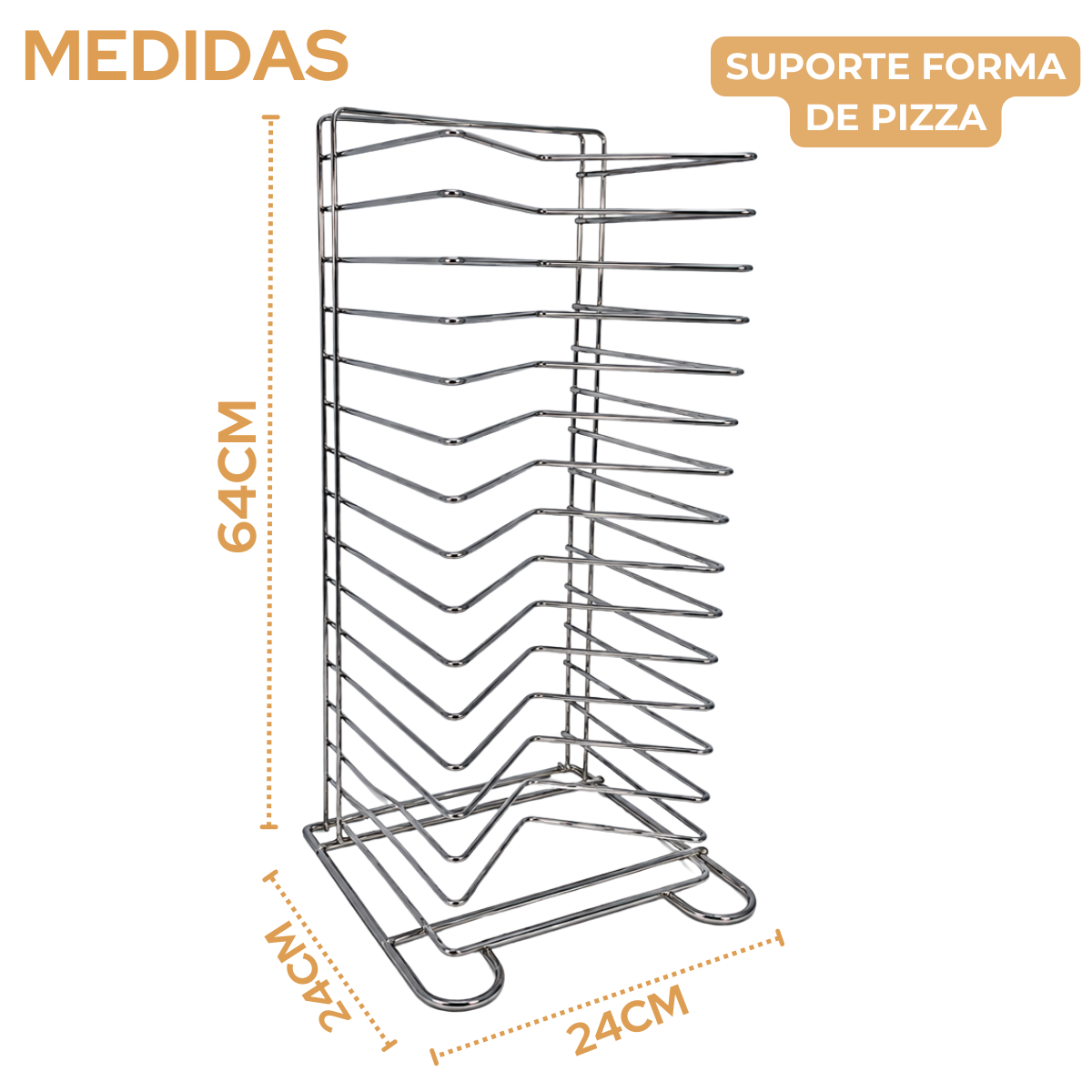 Suporte Cromado para 15 Formas de Pizza 64,5cm Profissional