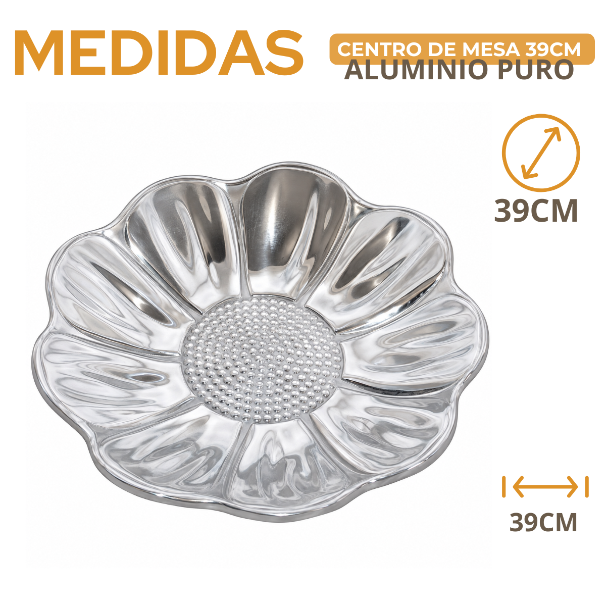Centro de Mesa Flor Alumínio Polido 39cm