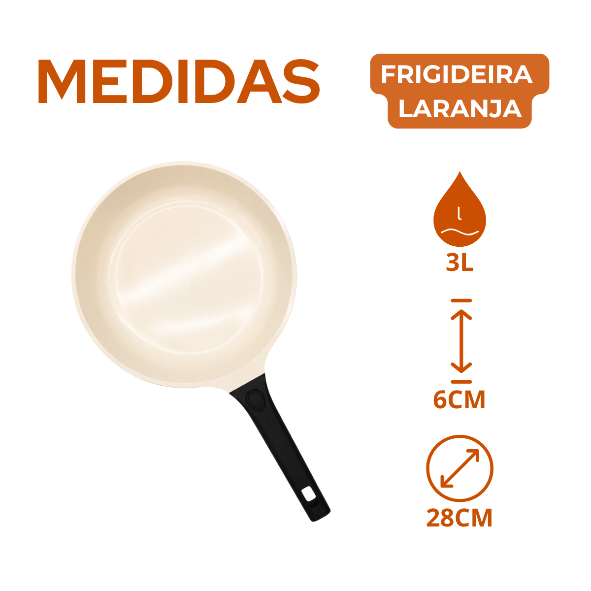 Frigideira Laranja Sem Tampa 28cm