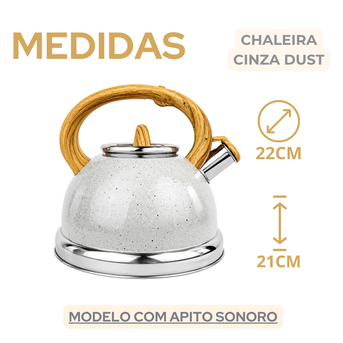 Chaleira Com Apito Cinza 3 Litros