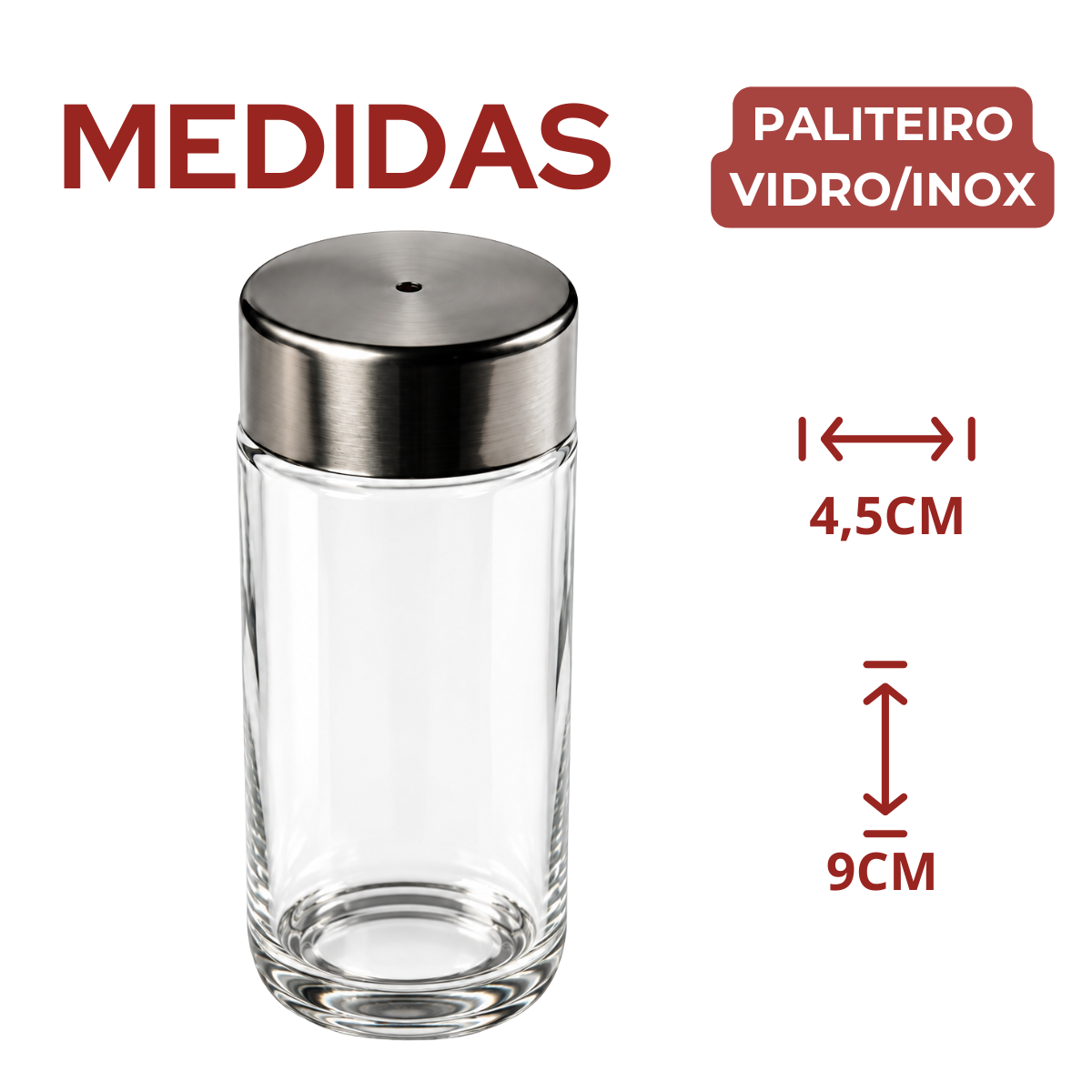 Paliteiro de Vidro Com Tampa de Aço Inox