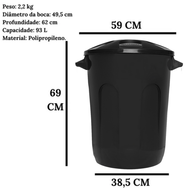 Lixeira Cesto Fechado Com Tampa 93L Preto Main Image